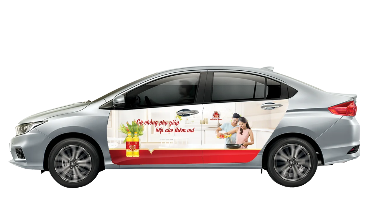 Mẫu thiết kế decal quảng cáo trên xe ô tô ấn tượng