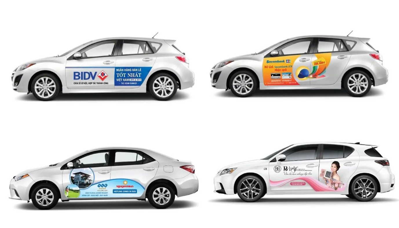 Mẫu thiết kế decal quảng cáo trên xe ô tô ấn tượng